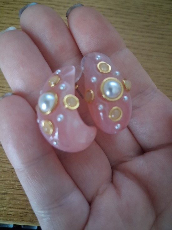 Ann Taylor Jewelry - Ann Taylor Pink Resin Hoop Earrings with Pearl and Gold Accents